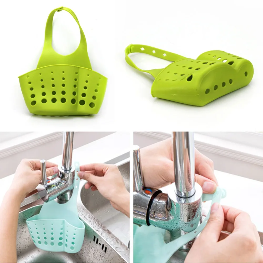 

1PCS Kitchen Sponge Holder Draining Rack Sink Bathroom Storage Shelf Sink Holder Drain Basket 4 Colors