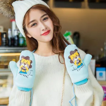 

New Winter Thicken Plus Cashmere Knitted Velvet Double Layer Warm Cute Cartoon Animal Monkey Mittens Men Women Couple Gloves L81