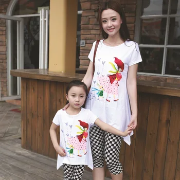 

mother and daughter clothes suit Cartoon beauty pattern t-shirt + pants 2 PCS set wholesale family look