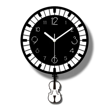 

Creativity Music Theme Swing Wall Clock Modern Design Nordic Style Living Room Wall Clocks Fashion Bedroom Silent Quartz Watches