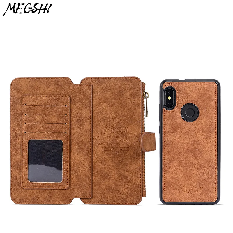 

Multifunctional Wallet Case Redmi Note 5 case suction tape holder mobile phone leather seismic anti slide zipper cell phone case