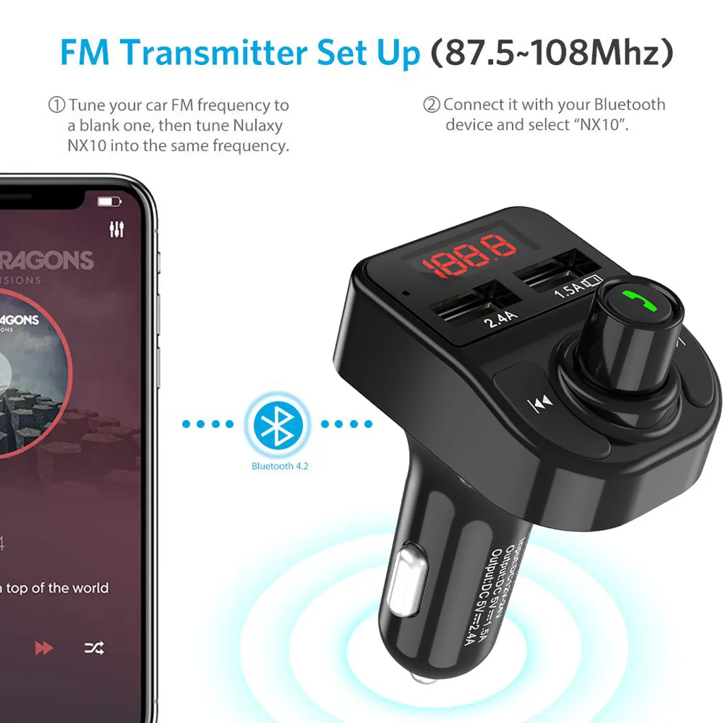 Автомобильный прикуриватель Bluetooth fm-передатчик MP3-плеер полночастотная Беспроводная передача радио адаптер Комплект Usb зарядное устройство# Zer