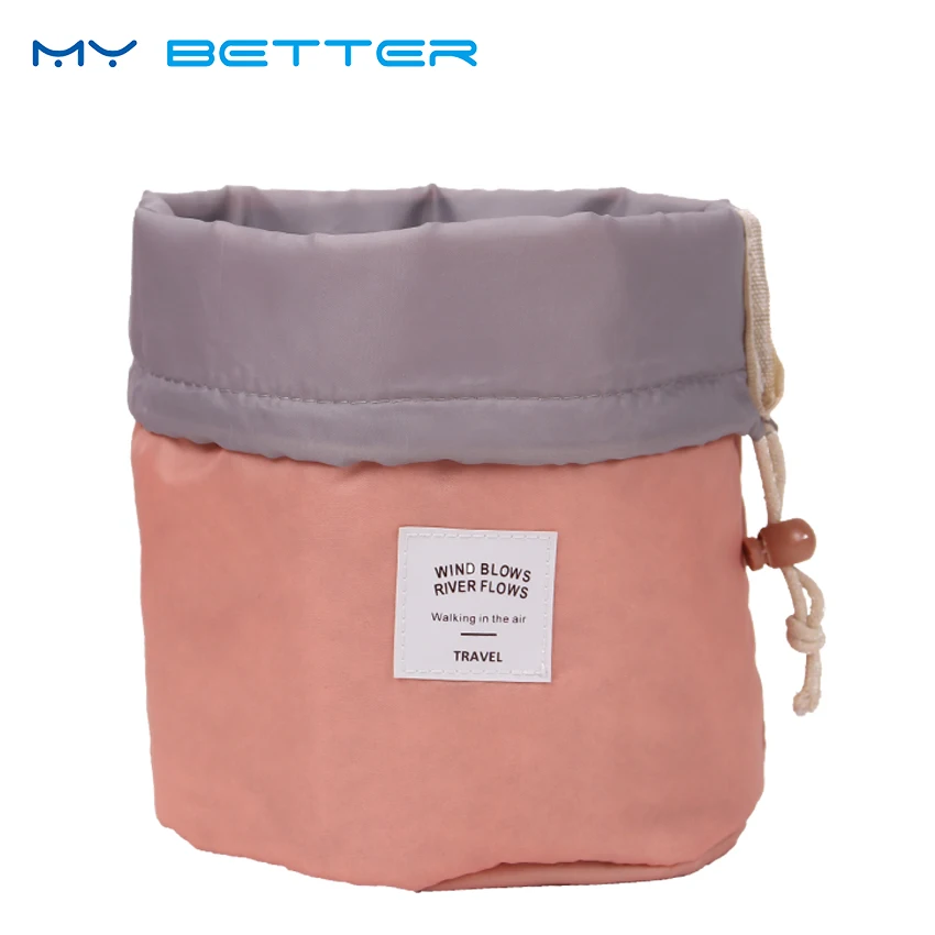 عالية الجودة برميل على شكل السفر التجميل حقيبة النايلون غسل أكياس ماكياج المنظم حقيبة التخزين عالية قدرة