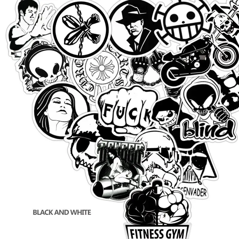 60pcs/Lot Black White Cool Brand Graffiti Stickers Scrapbooking Guitar