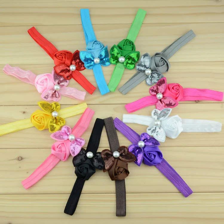 20 pcs/lot , Sequin butterfly satin rose flower Headband-in Hair