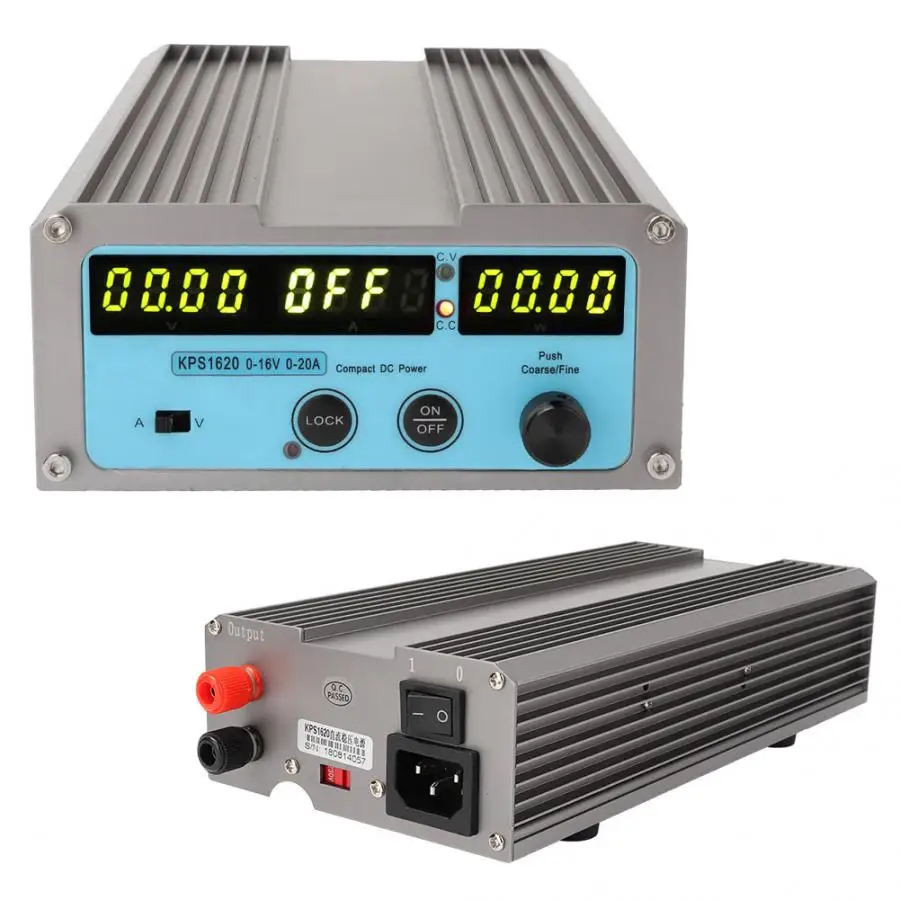 

KPS1620 0-16V 0-10A/20A Output Adjustable Digital DC Power Supply 4-digital Display 100-240V