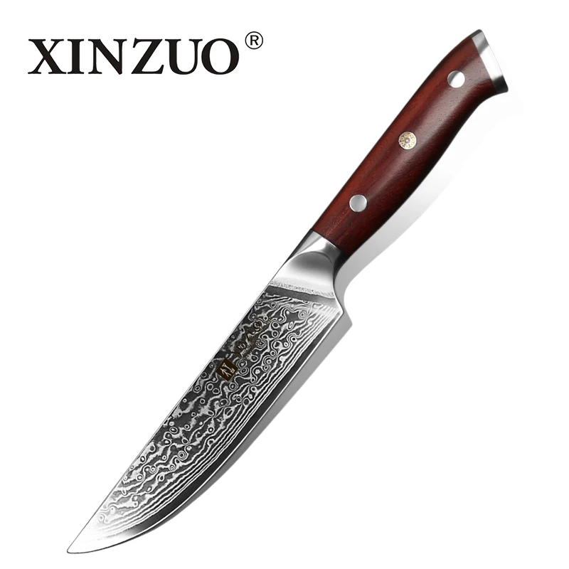 2018 XINZUO 5'' inch Steak Knife Damascus VG10 Steel Kitchen Knives High Quality Cutter Tools Utility Knife with Rosewood Handle