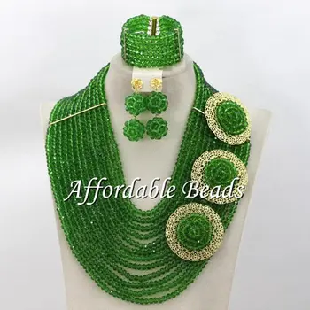 

Grass Green Nigerian Jewelry Set Hot Selling African Wedding Beads Handmade Design New Arrival ABW120