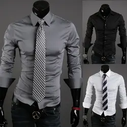 Повседневная мужская рубашка с длинным рукавом Chemise Slim Fit черная рубашка сплошной цвет Мужская s Мужская классическая рубашка мужская