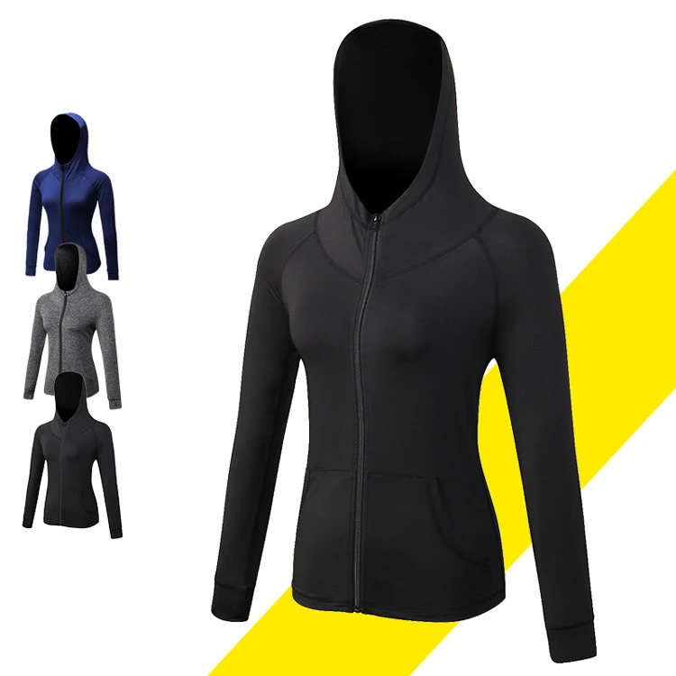 Women Hooded Running Jacket Long Sleeve Sweatshirt Ladies Yoga Sports