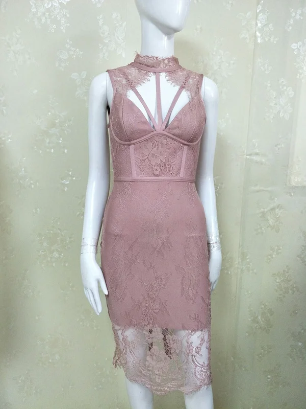 Высокое качество новое летнее женское платье оптом пыльное розовое Румяна розовое бежевое черное кружевное Бандажное платье+ костюм