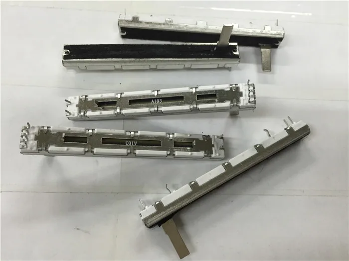 4pcs MX12/4 Mixer Straight Slip Potentiometer A10K 75MM / A103 Dual Channel Fader Length 15MC White 6 feet