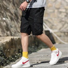 Стиль сафари мужские шорты с несколькими карманами однотонные мужские шорты с эластичной талией летние мужские шорты