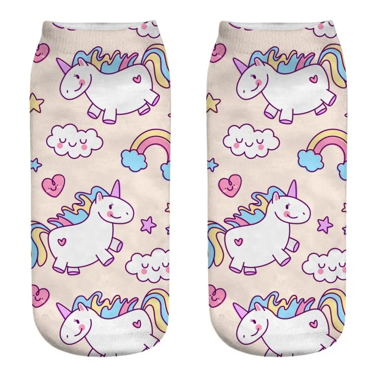 Harajuku 3D принт Единорог Лошадь носки Для женщин Kawaii ботильоны Licorne Chaussette Femme Calcetines Mujer милые Книги по искусству носки лето Meias - Цвет: 12