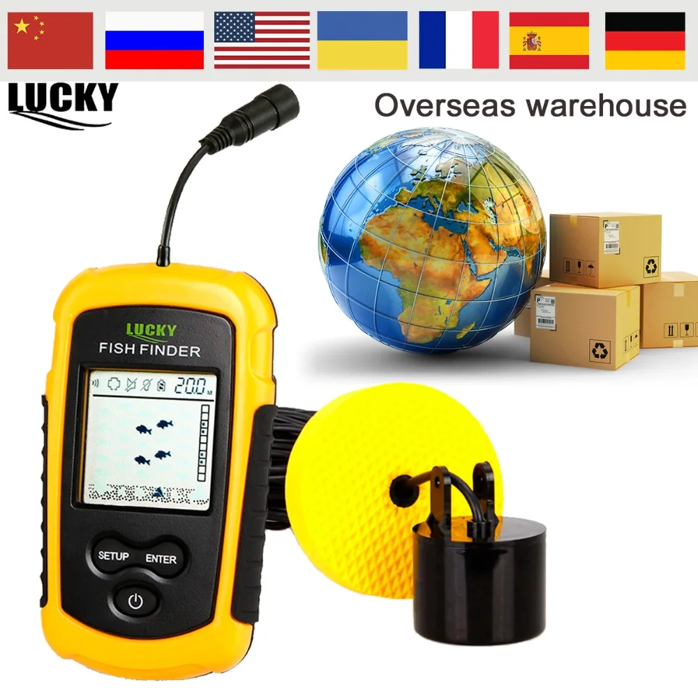  Lucky FF1108-1 Portable Fish Finder Russian manual Sonar Sounder Alarm 0.7-100M Transducer for Wint
