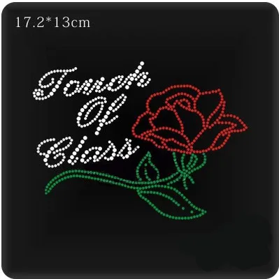 

2pc/lot Valentine red rose iron on applique patches hot fix rhinestone motif designs iron on transfer for children's shirt dress