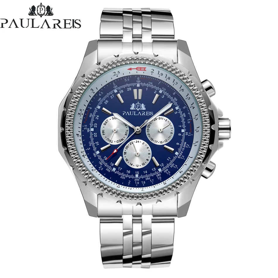 

Automatic Self Wind Mechanical Stainless Steel Strap Luxury Dress Blue Black White Dial Business Men Watch