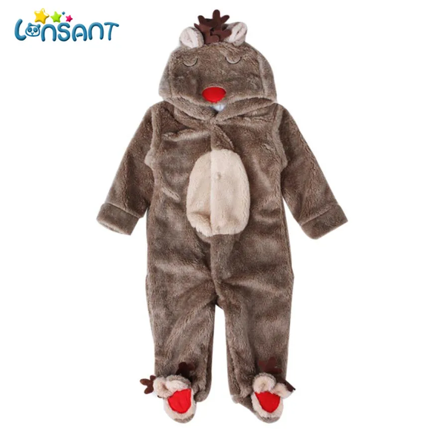 

LONSANT 2018 Autumn Winter Funny Jumpsuit Baby Clothes Girl Boy Deer Romper Warm Outwear Unisex Vestido Infantil Dropshipping