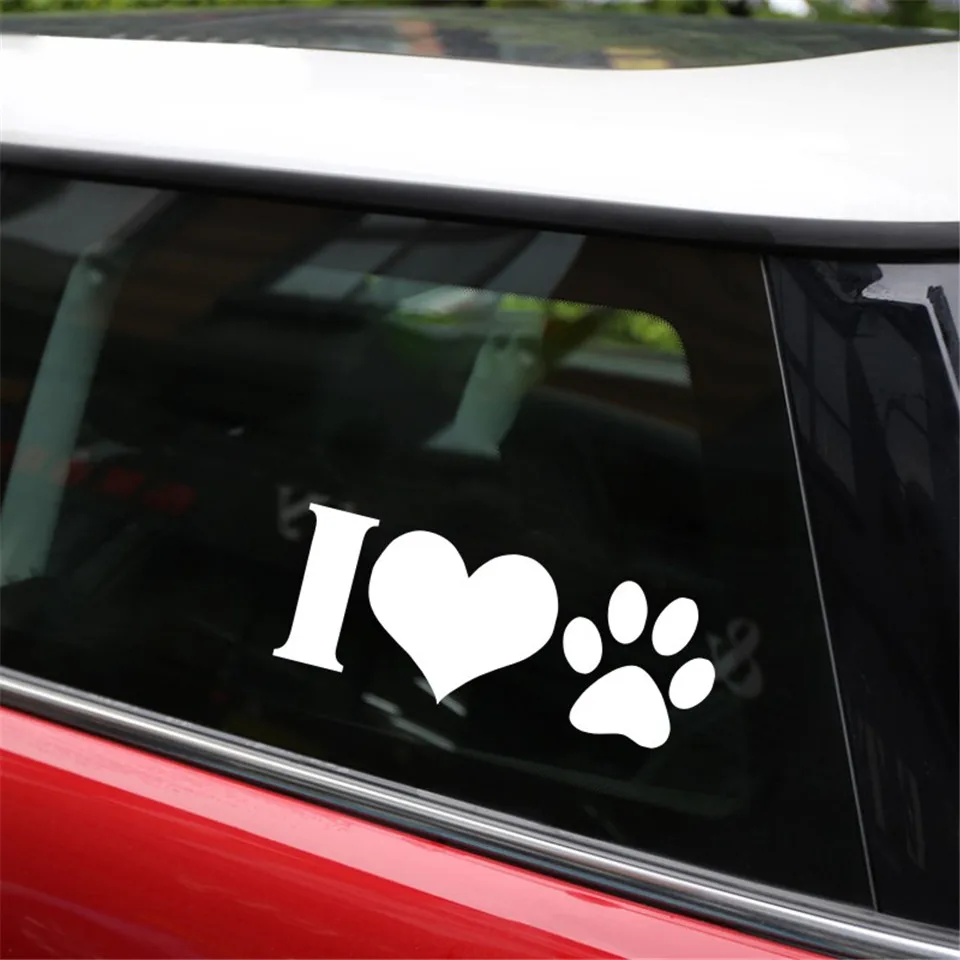 134.8 cm I LOVE Animal Dog Paw Print Vinyl Graphic Decal Car Sticker Decoration BlackSliverLaser Stickers for BWM Ford Toyota (1)