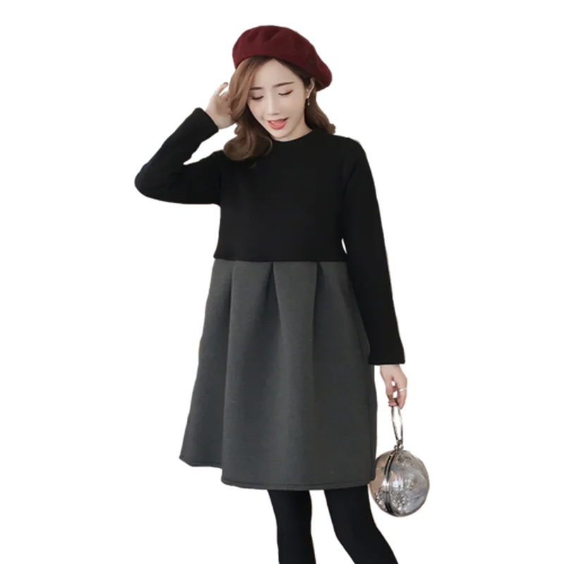 Automne Hiver Robes De Maternite Coreenne Patchwork Zip Epais Robe Femme Enceinte Les Femmes Enceintes Grande Taille Robes De Maternidad Aliexpress