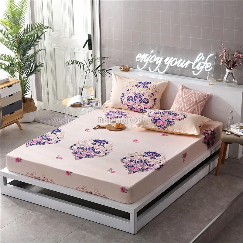

2019 Western Luxury Flower Printed Fitted Sheet Polyester / Cotton Bed Sheets with Four Corner Elastic Band Kids Mattress Covers