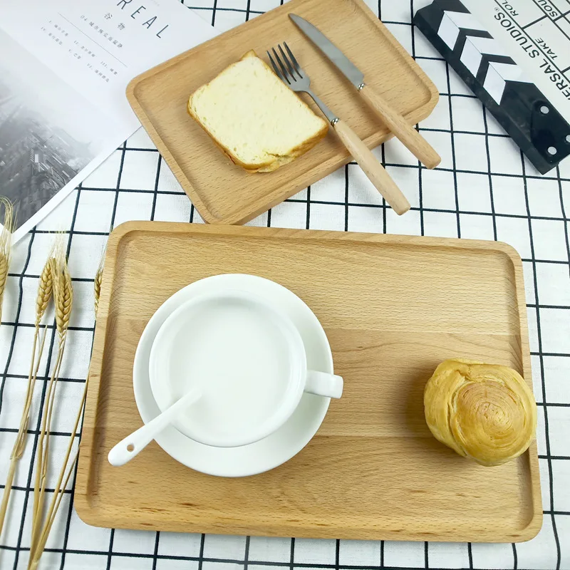 

Wooden Tray Solid Wood Rectangle Trencher Japanese Tableware Round Corners Snack Dessert Serving Salver