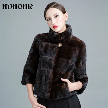 

HDHOHR 2019 New Real Fur Coats Women Fashion Natural Mink Fur Coats With Fox Fur Collor Long Mink Jackets Whole Peel Fur Coat