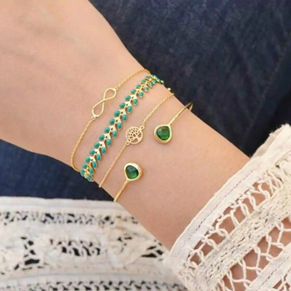 Hot Women 4Pcs/Set Bohemia Triangle Hexagon 8 Shape Pineapple Bracelet Bangle | Украшения и аксессуары