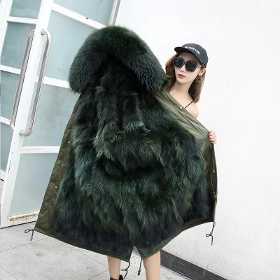 X-длинные зимние куртки пальто женские плюс размер натуральный мех енота парки mujer пальто толстые женщины натуральный мех внутренний парки - Цвет: X-long 8