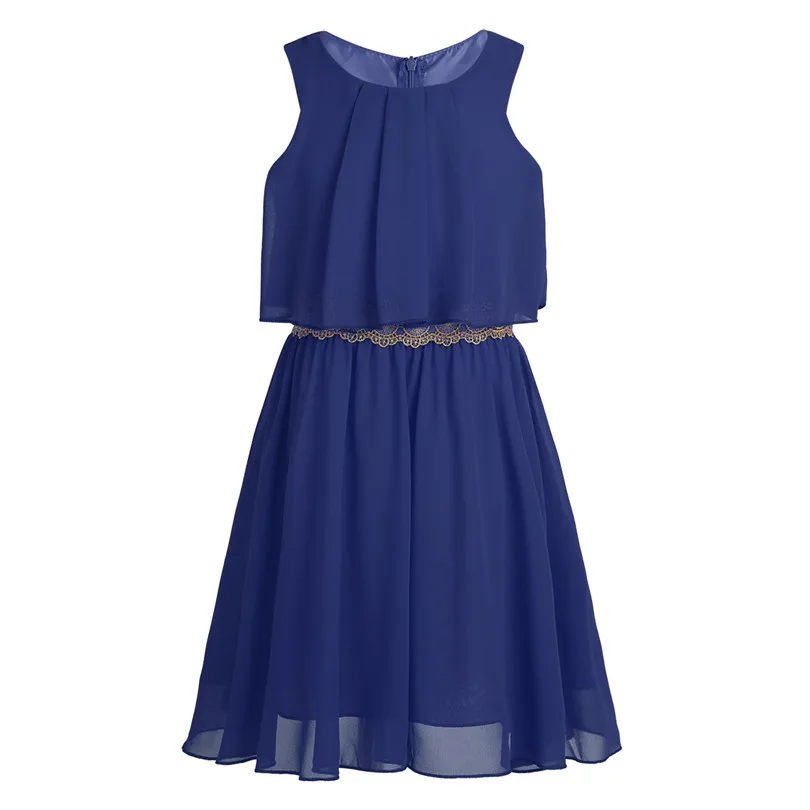 IEFiEL/летнее платье с цветочным узором для девочек; детское платье принцессы для свадебной вечеринки; Одежда для девочек; торжественное Шифоновое Платье До Колена - Цвет: Blue