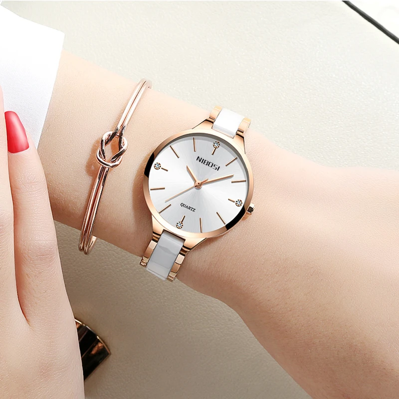 NIBOSI Relogio Feminino Women Watches Top Brand Luxury Watches Diamond Fashion Ladies Watches Simple Ceramic Female Quartz Watch
