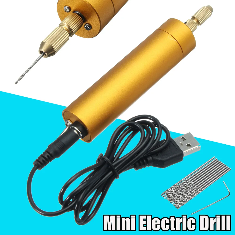 

DC 5V Mini Aluminum Electric Motor Hand Drill 10 Twist Bits DIY for Wood PCB PAK55
