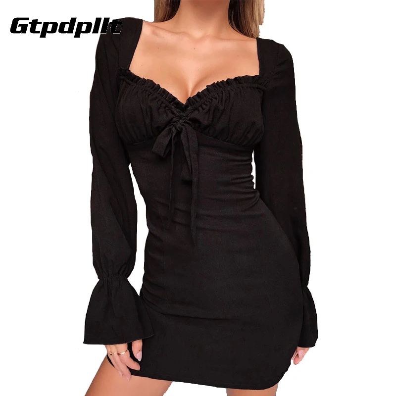 

Gtpdpllt Sexy Women Dress Long Sleeve Vestidos Bodycon Backless Lace up Autumn Winter Dress Party Dress Vestido Bandage Dresses