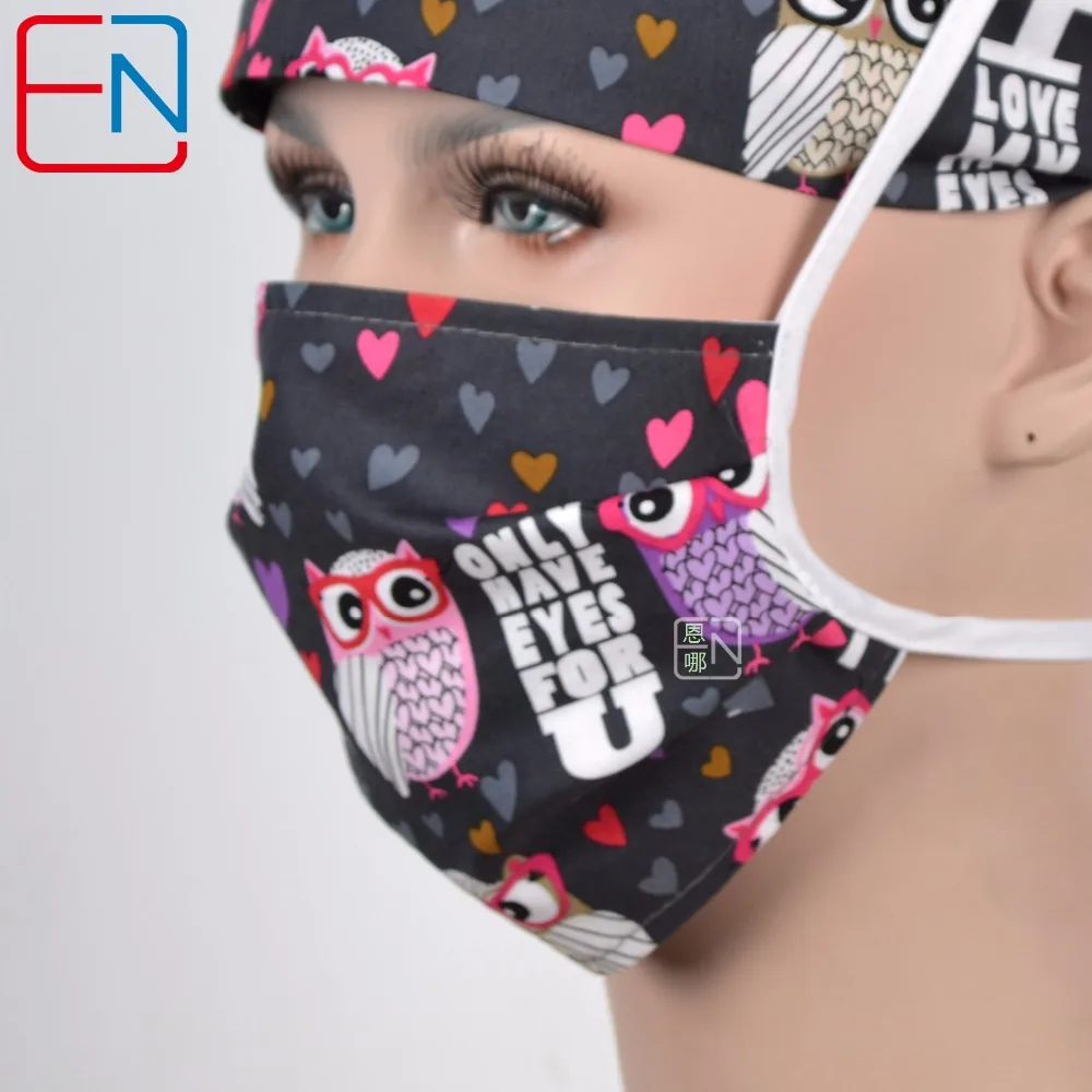 Hennar Для женщин s скрабы шапки 100% хлопок мультфильм печати больницы работы Шапки Красота доктор медсестра Для женщин медицинские