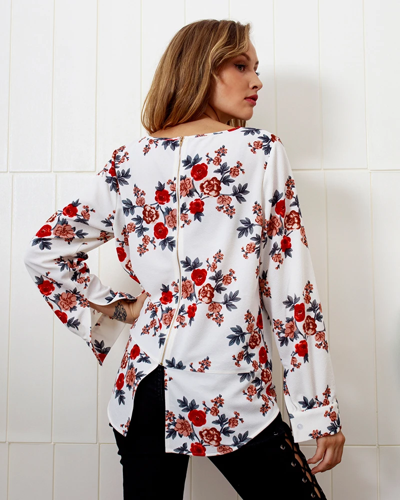 Back Zipper Shirts Women 2018 Loose White Top Femme Ladies Clothes Casual Floral Print Long Sleeve Elegant Blouse Vetements (9)