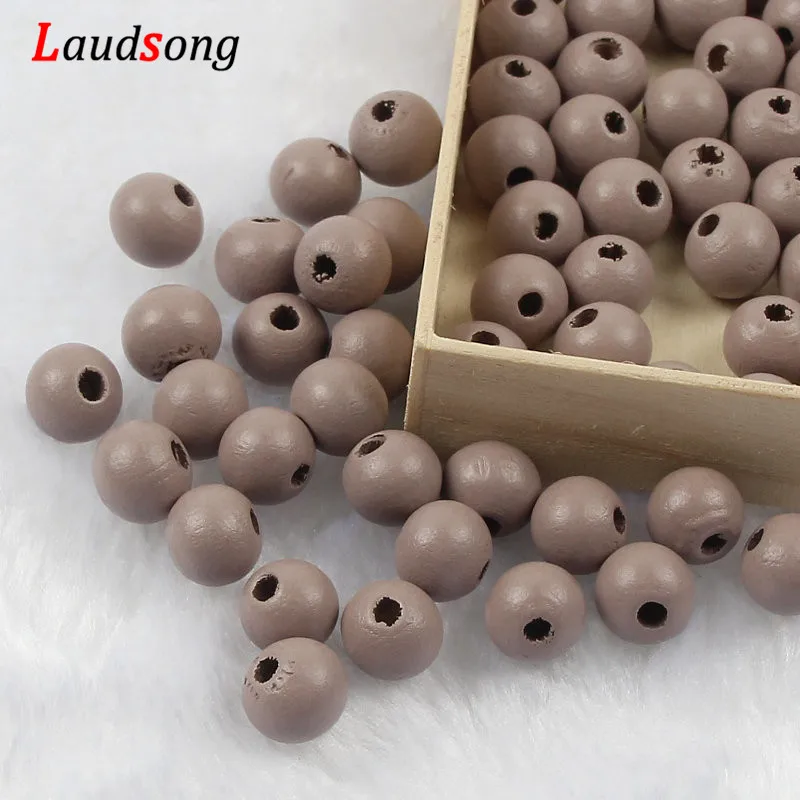 DIY 50-500pcs 6 8 10 12mm Gold Silver Natural Wooden Beads Round Ball Loose Wood Spacer Beads For Jewelry Making Accessories - Color: Light Coffee