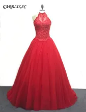 2019 Real vestido de Baile Halter Neck Vestidos Quinceanera 16 Appliquyes com Frisado Doce Vestido Vestido de 15 anos