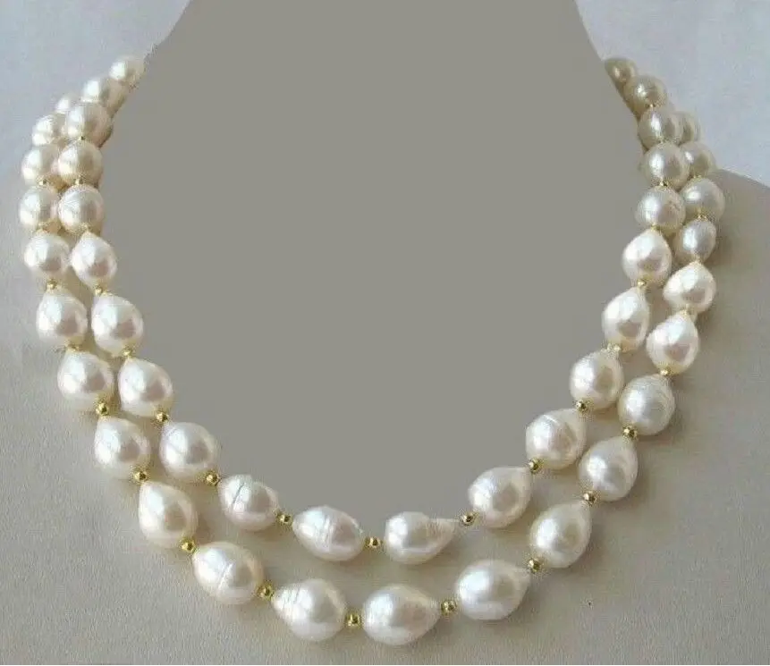 

>>>>C GENUINE NOBLEST 32" 11-14MM NATURAL SOUTH SEA WHITE PEARL NECKLACE 14K CLASP