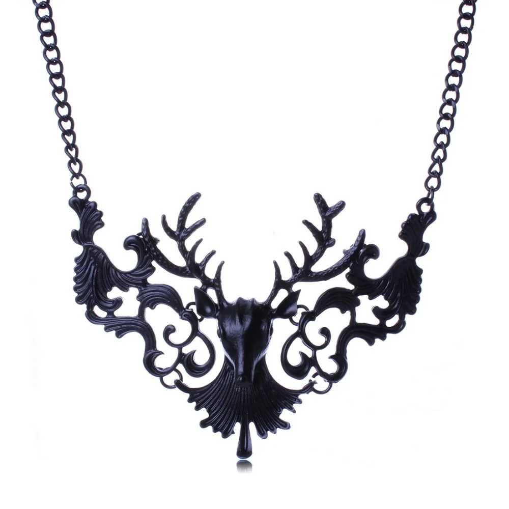 Lalynnly Vintage Hollow Out Deer černý přívěsek náhrdelník černý náhrdelník náhrdelník ženské výstřih náhrdelník Halloween šperky XL58141