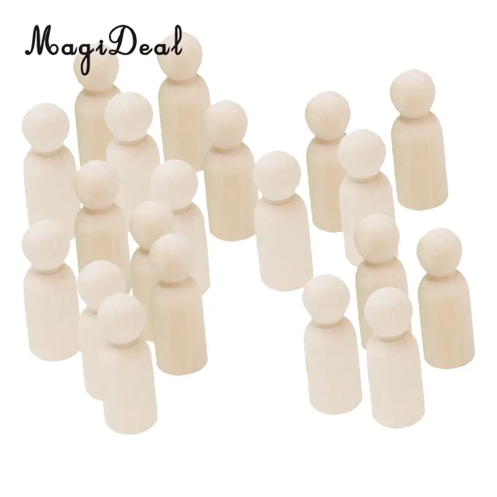 40pcs Solid Hard Wood People Natural Unfinished Wooden Family Wood Peg Dolls Male Female DIY Wedding Cake Toppers 35mm 