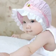 Летняя одежда для новорожденных милый для малышей в полоску с кружевами для девочек шляпа с цветами и солнышками шапочка из хлопка