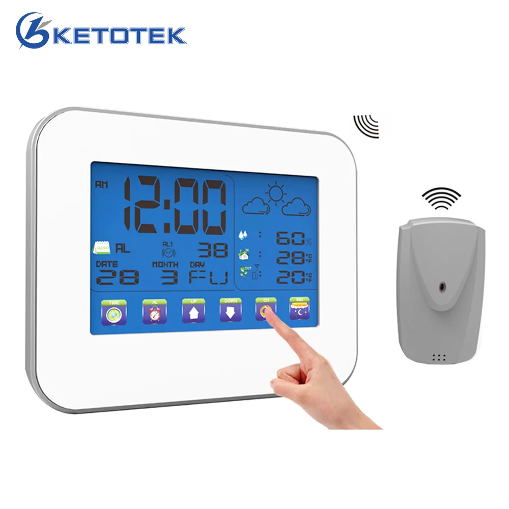 

Wireless Weather Station Touch Key Button LCD Indoor Outdoor Thermometer Hygrometer Timer Alarm Clock Temperature Humidity Meter