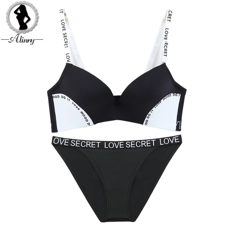 ALINRY 2018 New bandage sexy bras black white letter deep