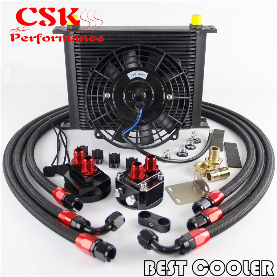 Best Price 30 Rows AN8 Engine Oil Cooler +7\ Electric Fan + Filter Relocation Kit Best Price 30 Rows AN8 Engine Oil Cooler +7\ Electric Fan + Filter Relocation Kit