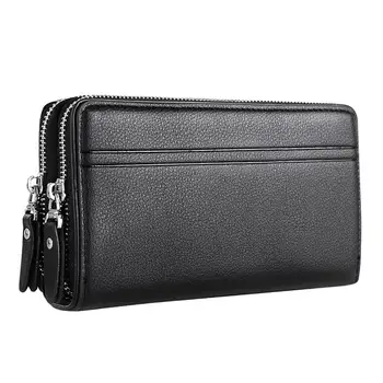 

Business Faux Leather Wallet Bank Card Holder Double Zippers Clutch Bag Handbag