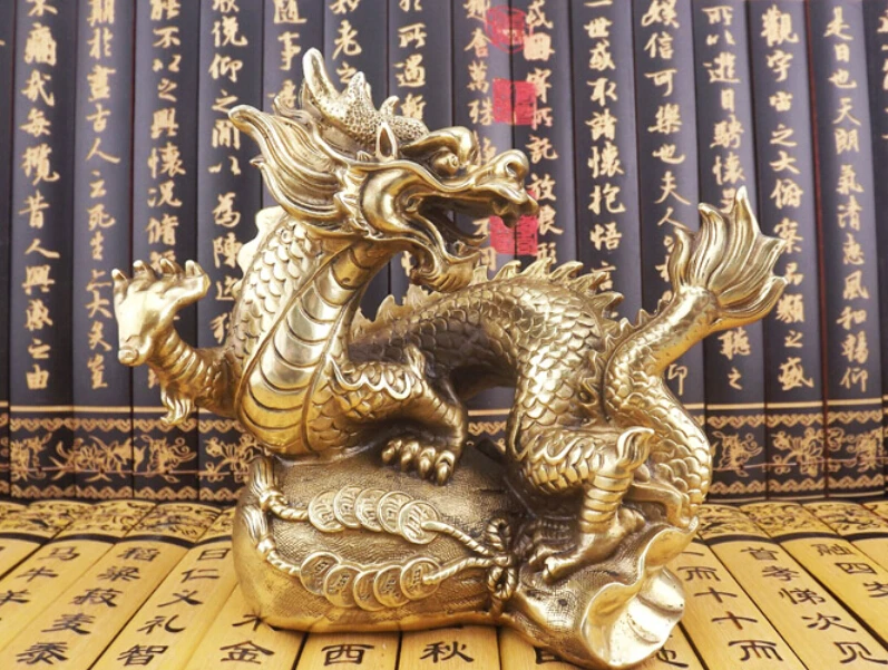 

R0722 Details about 17cm China brass carved Feng Shui finely Gold bag dragon Sculpture Statue B0403