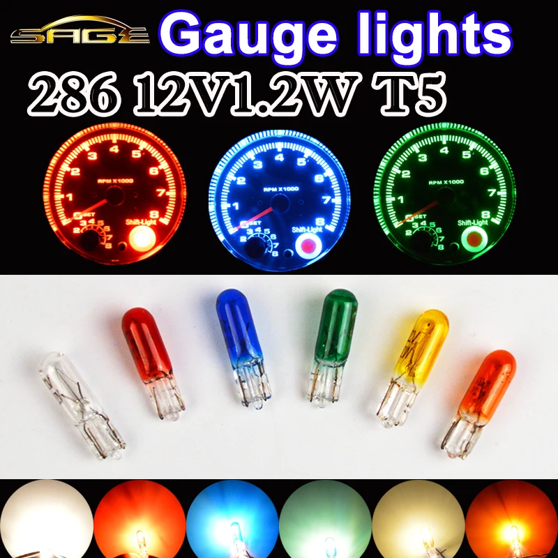 Flytop 10 шт./лот 286 T5 12V1.2W W1.2W W2x4.6d прозрачная/красная/синяя/желтая/зеленая/Янтарная