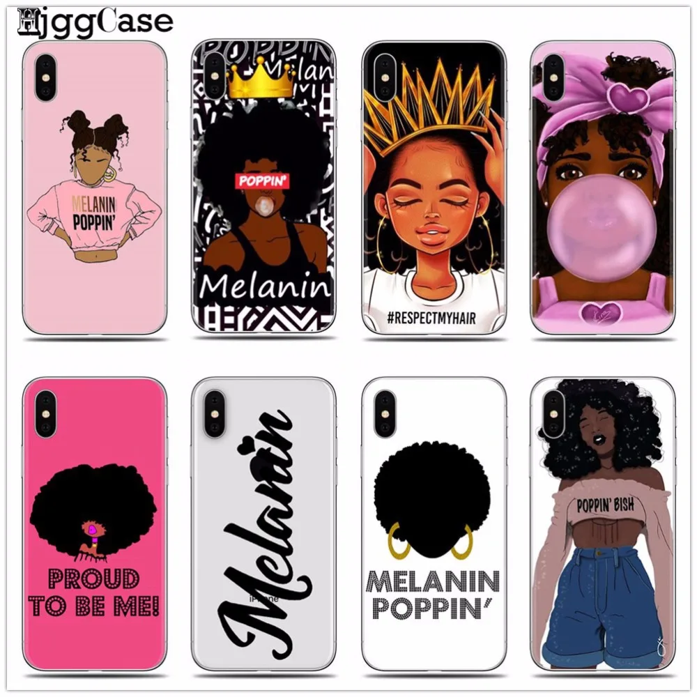 

2bunz Melanin Poppin Aba Soft Silicone Phone Case for iPhone X XR XS Max 6 6s 7 8 Plus 5 5S SE Fashion Black Girl Cover