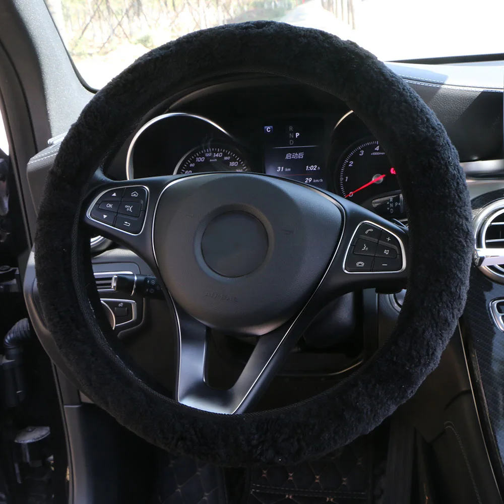 

Winter Australian SheepSkin Wool Steering Wheel Cover/Cahsmere handlebar braid on the steering-wheel with Anti-skid base fabric