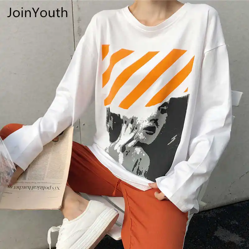 

JoinYouth Women Geometric Print Korea Style Long Sleeve Casual Spring Summer T-Shirts